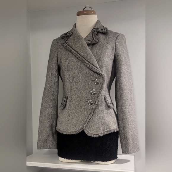 Cashe Cotton Wool Linen Gray Blazer Jacket - Picture 3 of 6